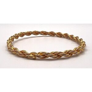 Vintage‎ Gold Tone Rope Chain Bangle Bracelet 9.5" Slim